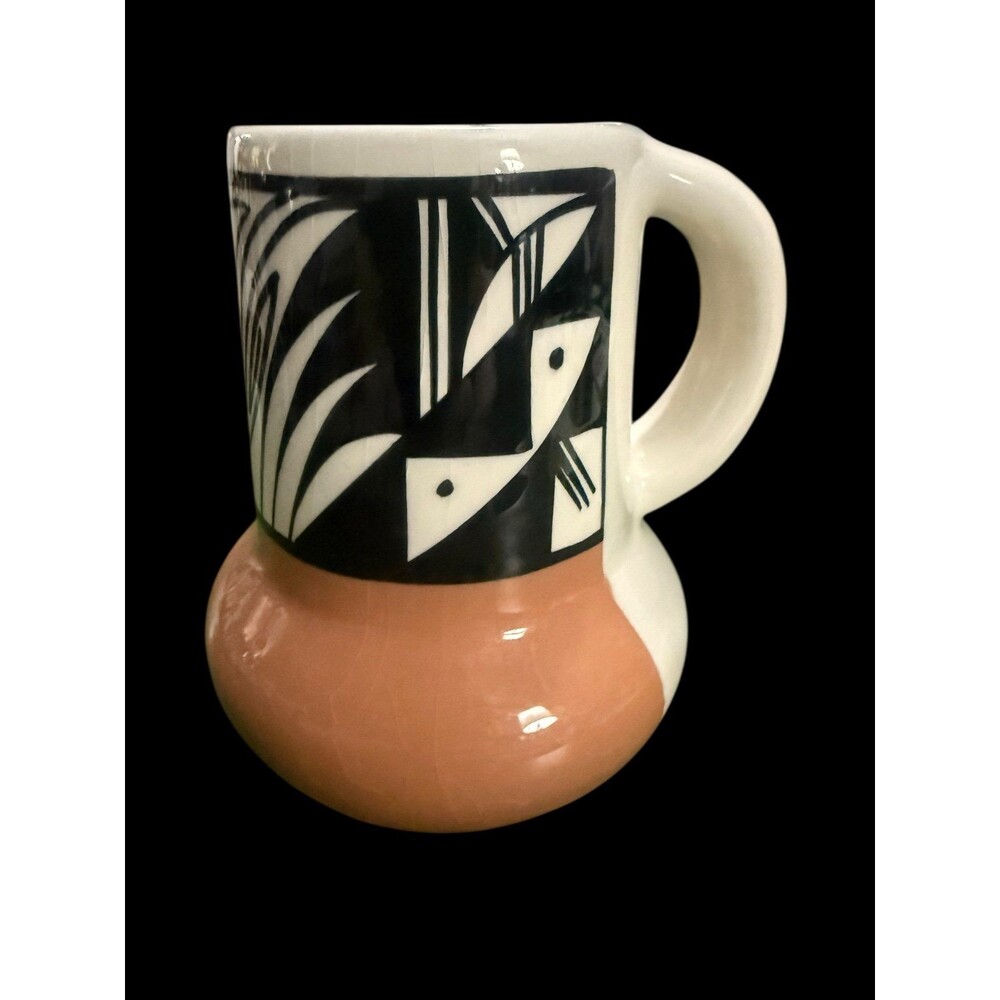 Padilla Tonalá Pottery Mug Hand Painted Pueblo Geometric Design Mexican Ceramic